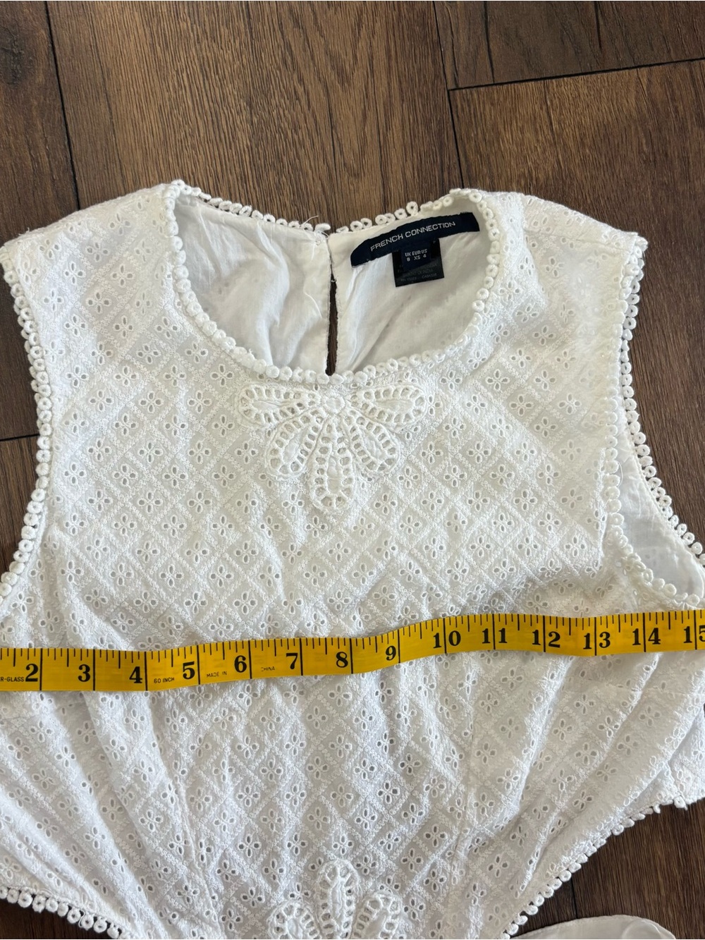 The French Connection Esse Cotton Eyelet Cutout Dress, White, US size 4 - Picture 7 of 7